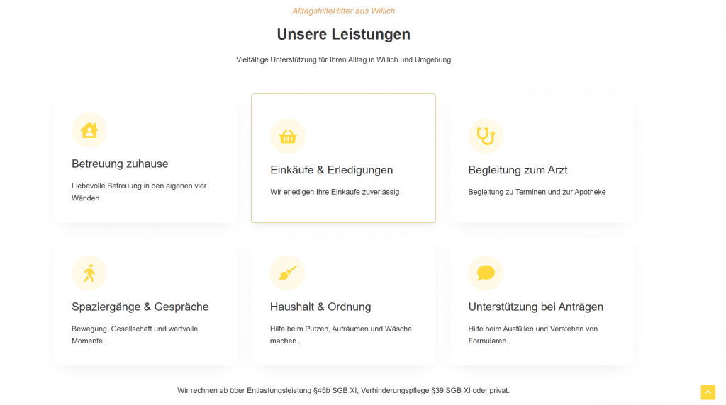 Leistungsübersicht Alltagshilfe Webdesign
