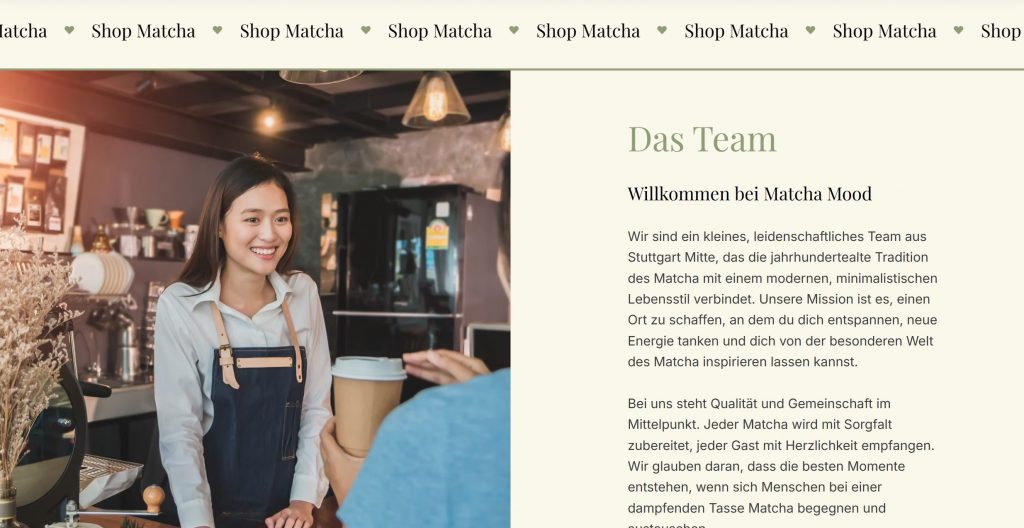 Über uns Sektion eines Cafés
